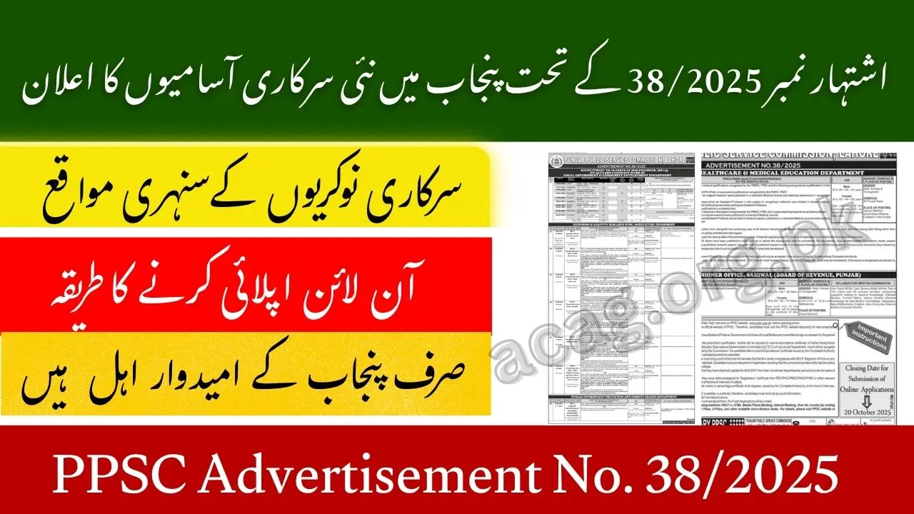 Punjab Public Service Commission Announces PPSC Advertisement No. 38